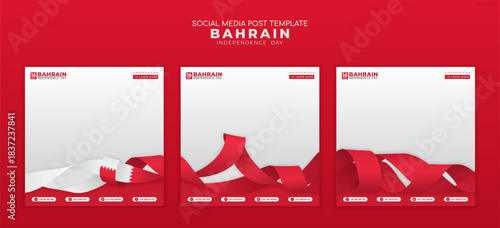 Set of carousel posts background template with red white flag ribbon, suitable for independence day