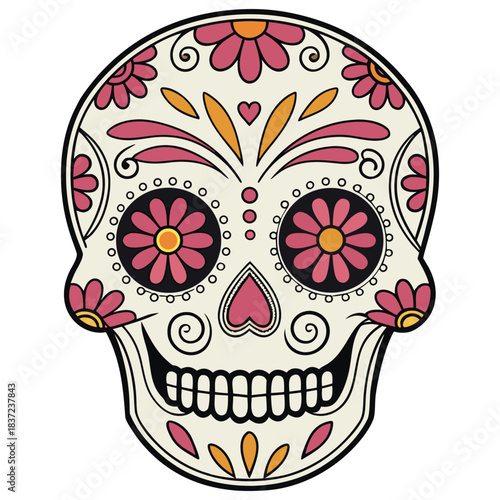 Floral Patterned Sugar Skull Digital Art Asset