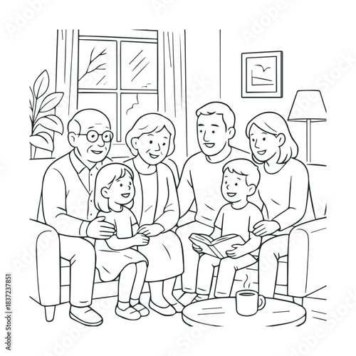 Happy Family Reading Together

