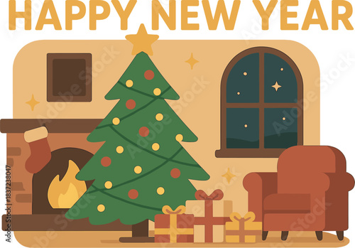 Cheers to a wonderful as a warm, enchanting ambiance sets the stage for a merry Christmas, with a green tree adorned with lights glowing in a lovely home on Christmas Eve