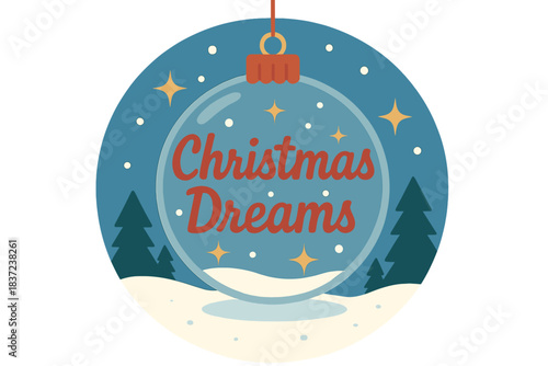 A glass orb glows with Christmas wishes and New Year dreams amid a snowy wonderland