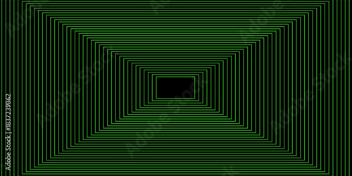 Neon green flat wireframe grid. Vanishing checkered floor and ceiling concept. Horizontal chessboard planes fading in perspective. Top and bottom lattice surface background. Abstract vector