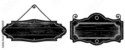 Rustic blank iron sign board with chipped paint, mounted on reclaimed wood panel, cozy interior background.