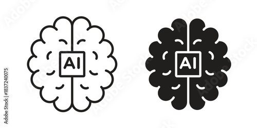 AI brain icons set. Simple set of vector illustrations