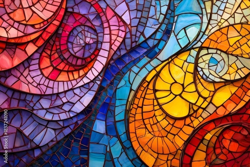 Vibrant Abstract Swirls in Stained Glass Style