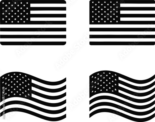 USA Flag Icons Set – American Flag Symbols in Flat and Waving Styles