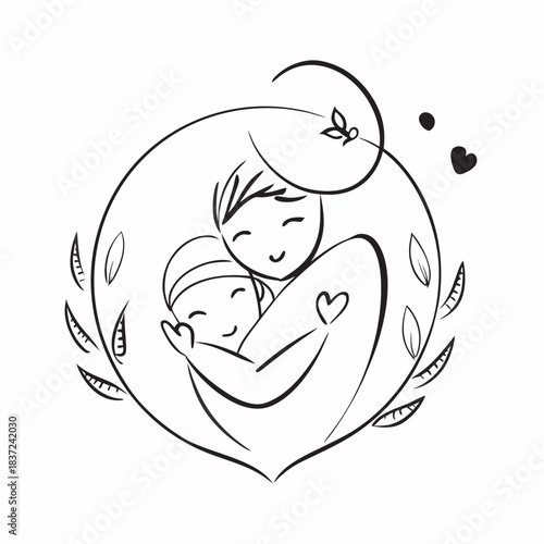 Pregnant Woman One Line Drawing in Heart – Minimal Motherhood Symbol
