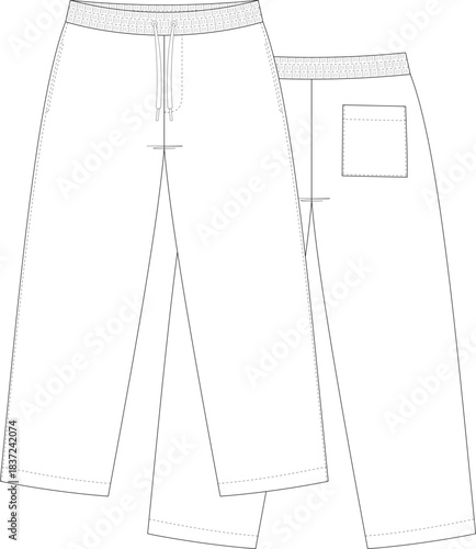 Jersey Pants flat sketch technical drawing front and back view