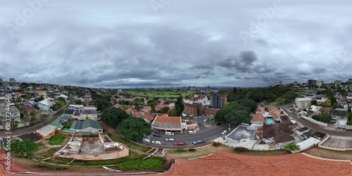 360 aerial photo taken with drone of Essenwood neighborhood on overcast day in downtown Durban, South Africa