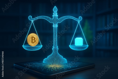 Bitcoin Versus Traditional Currency on Digital Scales.