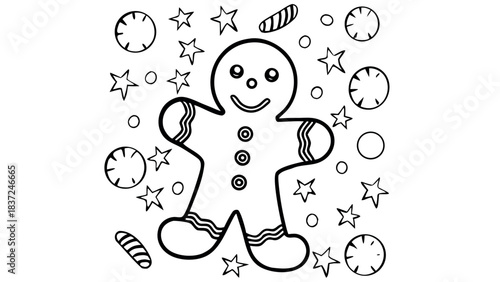 cute gingerbread man smiling with candy bag