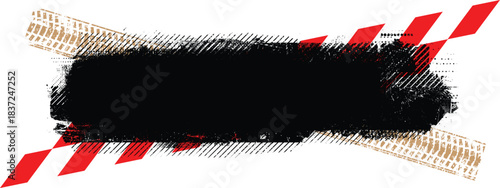 Grunge racing banner with checkered flag pattern and tire track texture , perfect for motorsport design. Racing-inspired grunge background for automotive branding design. Vector illustration.