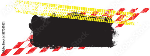 Grunge racing banner with checkered flag pattern and tire track texture , perfect for motorsport design. Racing-inspired grunge background for automotive branding design. Vector illustration.