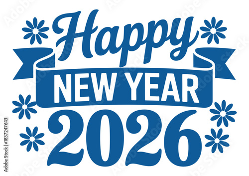 Happy new year 2026 text and snowflakes illustration, festive greeting, celebration, winter holiday, party announcement, new year's eve, calendar event, occasion