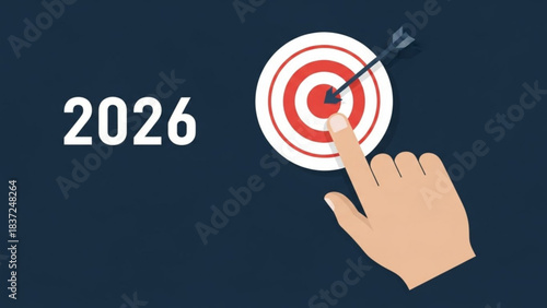 Strategic Targets for 2026: A hand reaches toward a target, symbolizing focus, precision, and the attainment of goals in the year 2026.