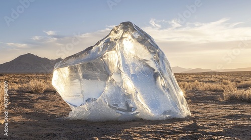 Giant Quartz Crystal Formation in Arid Landscape Under Blue Sky.