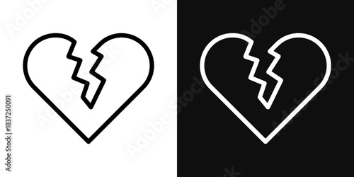 Broken heart icons - editable stroke vector illustration