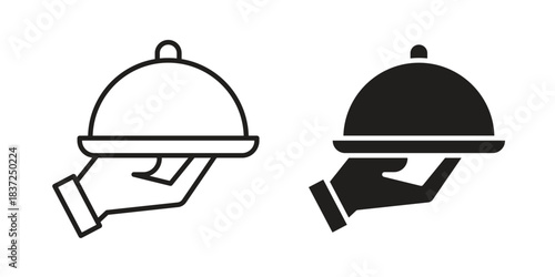 Hand holding tray icons set. Simple set of vector illustrations