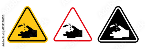 Corrosive acid safety signs collection Silhouette flat icon design element.