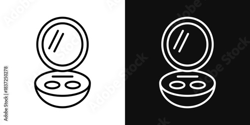 Cosmetic powder with mirror icons - editable stroke vector illustration
