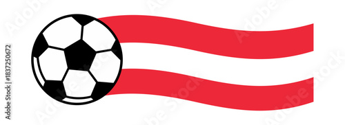 Vector illustration of a classic black-and-white soccer ball combined with the flowing red and white stripes of the Austrian flag, symbolizing national pride in football.