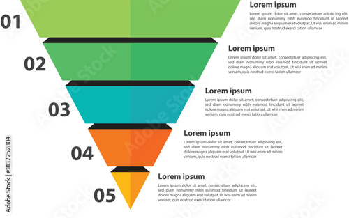 Multi stage funnel diagram for business process visualization. Sales and marketing funnel strategies infographic template.