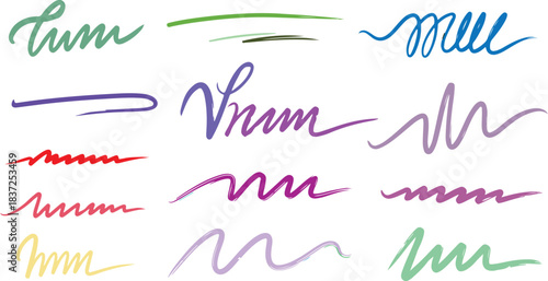 Vibrant collection of abstract and decorative strokes, scribbles, and wavy lines on a stark black background