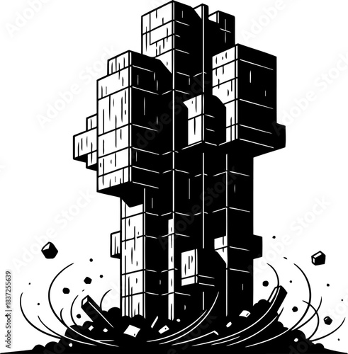 emergent blocks a robust structure rising from disruption, reshaping the landscape, isolated on transparent background