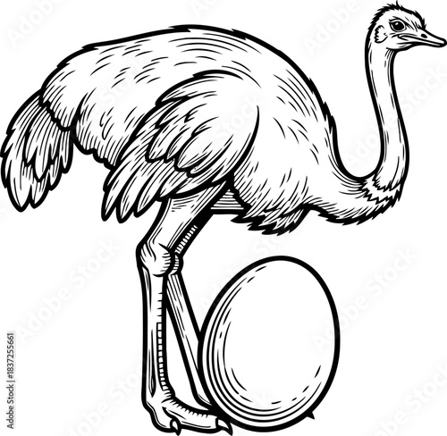 feathered genesis majestic ostrich and its enormous egg, symbolizing lifes grand scale, isolated on transparent background