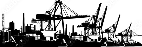 industrial symphony cranes and cargo orchestrate the worlds economic engine, isolated on transparent background