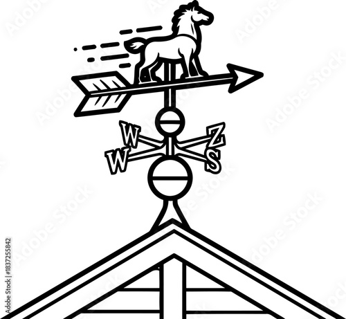 horizons herald dynamic horse weathervane signals the shifting tides of time, isolated on transparent background