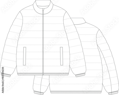 DOWN JACKET flat sketch technical drawing front and back view