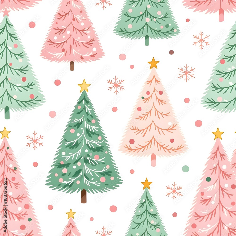 Obraz premium seamless christmas trees in pastel pinks and greens