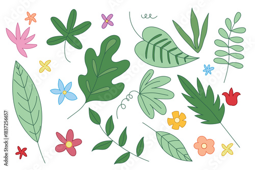 Cartoon Plants and flowers, Floral vector flat art for kid book, groovy art