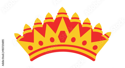 A stylized graphic illustration of a red and gold crown with multiple points and a regal appearance.