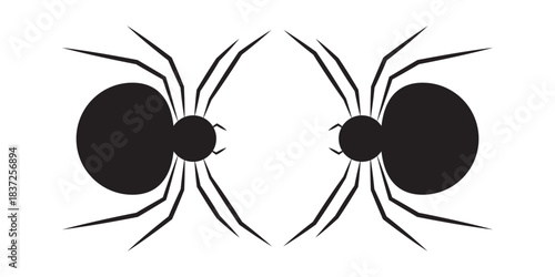 Two mirrored black spider silhouettes with eight legs simple graphic design.