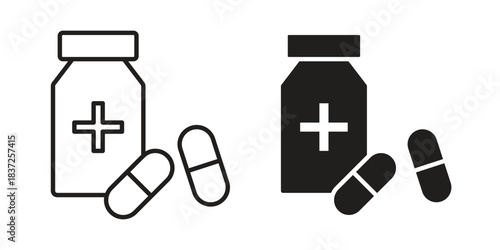Pill bottle icons set. Simple set of vector illustrations