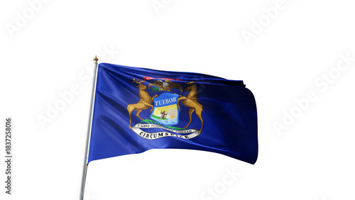 Michigan flag 4K flag on transparent background, flag of Michigan with no background, waving in the wind, american state flag on a blue sky, tall flagpole, USA, US patriotism