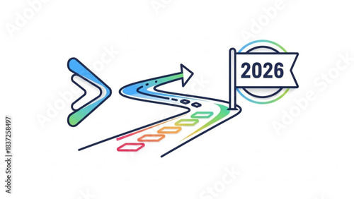 Road to the Future: The visualization of a road leading towards the 2026 goal, symbolizes the journey, milestones, and achievements ahead, showcasing progress and ambition.
