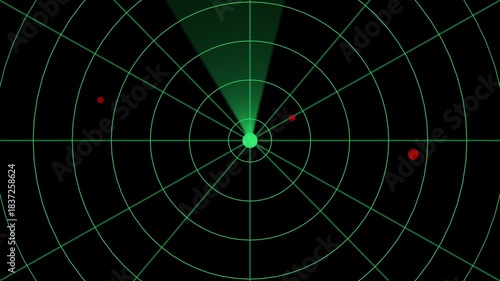 Green radar concept. Digital realistic radar with targets on monitor in searching. Air search . Military search system. 4k video