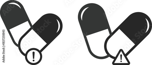 Drug Overdose and Toxicity Warning Icon Set. Medical Emergency, Poisoning Prevention, and Substance Abuse Awareness Symbols