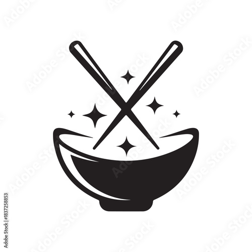 A striking black and white image showcasing chopsticks and a bowl with sparkling details a beautiful silhouette