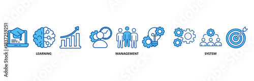 LMS icon set In Blue Style vector illustration for learning management system, educational courses, training and development programs with online learning, administration, growth, and automation icon