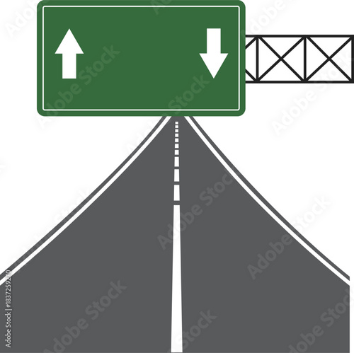 Highway Sign & Direction: A visual representation of a highway sign with direction indication arrows above a converging highway, symbolizing movement and direction