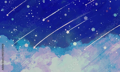 ファンタジーな挿絵★流れ星と雪の降る夜空の背景壁紙