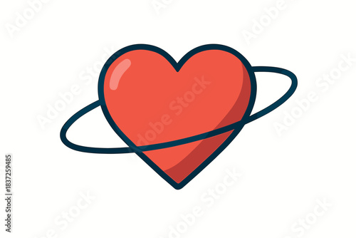 A stylized red heart with a thin blue ring around it — like the planet of love or Saturn's heart.