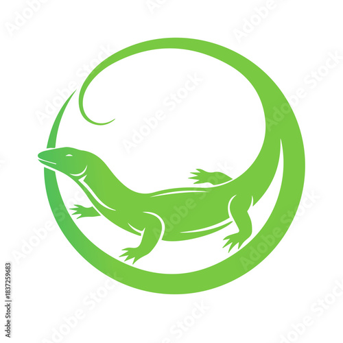 Green logo with a lizard in a circle