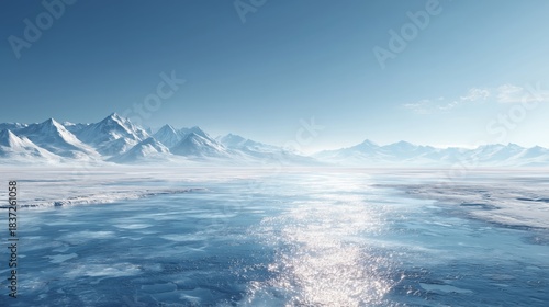 Wallpaper Mural Icy Landscape with Snow - Capped Mountains under Clear Sky Torontodigital.ca