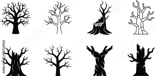 Collection of stylized dead and bare tree silhouettes with branches