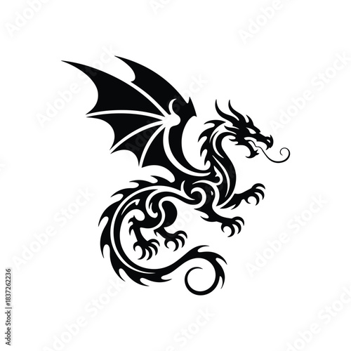 Fantasy Dragon Silhouette Decorative Tribal Vector Graphic